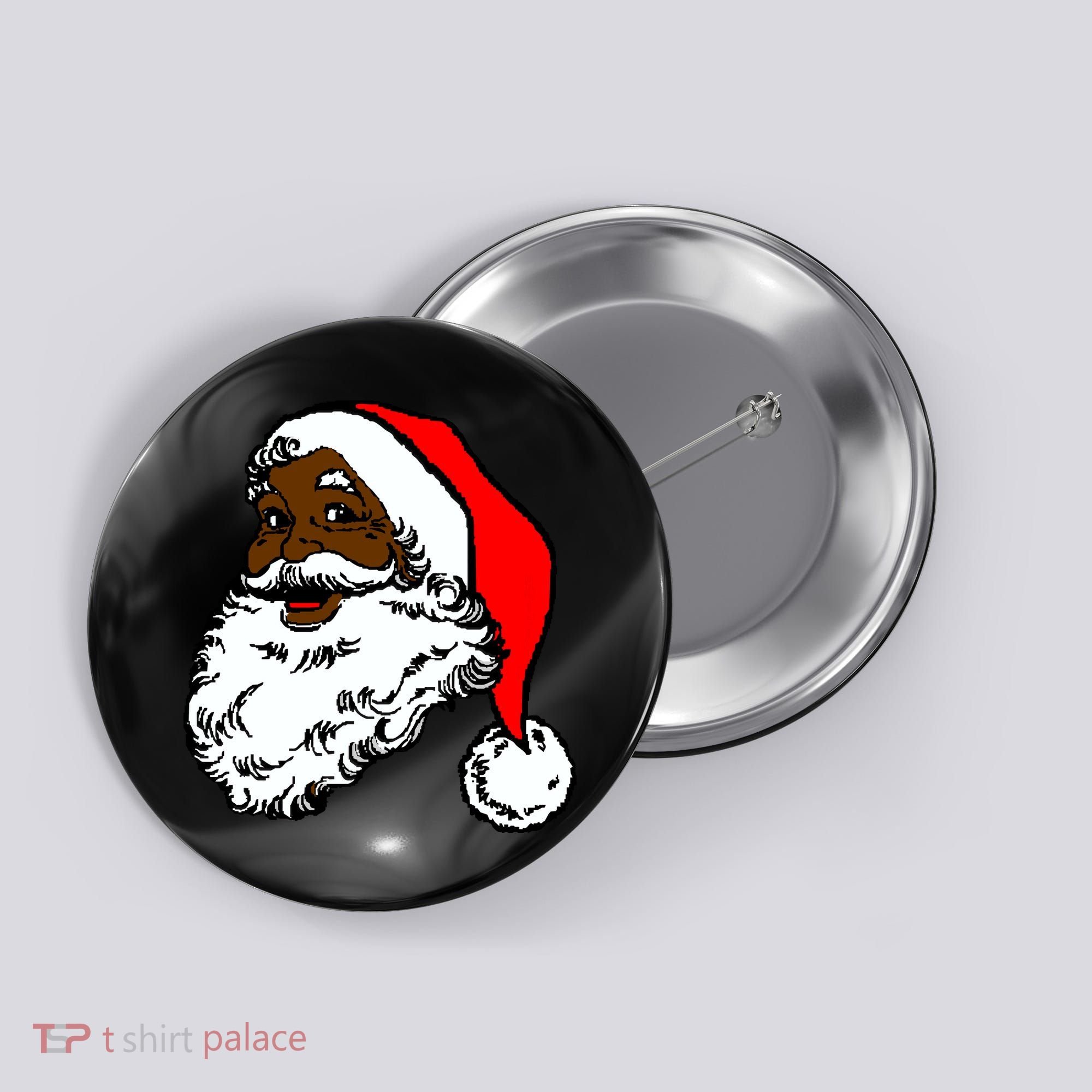 Black Santa Claus Christmas Button
