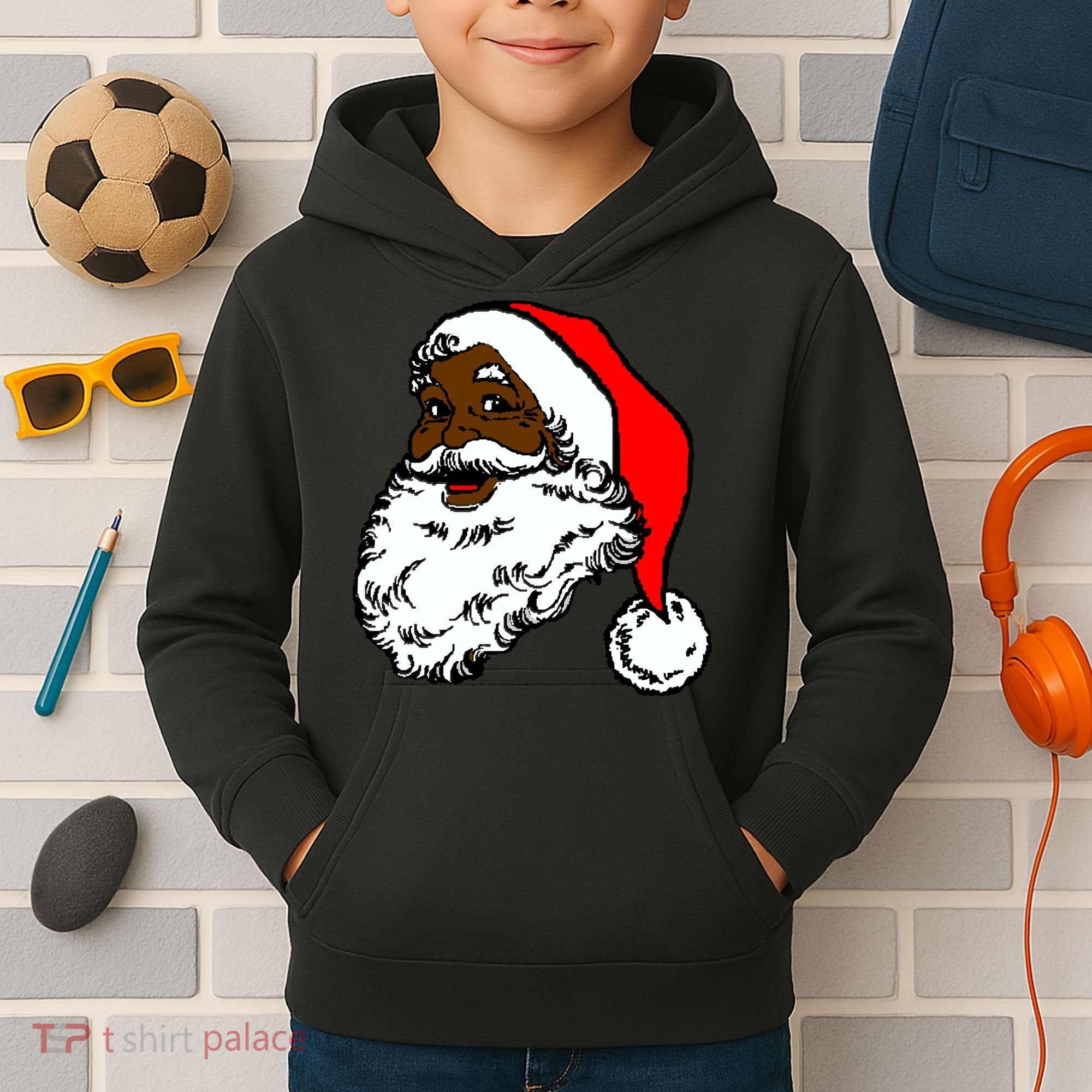 Black Santa Claus Christmas Kids Hoodie
