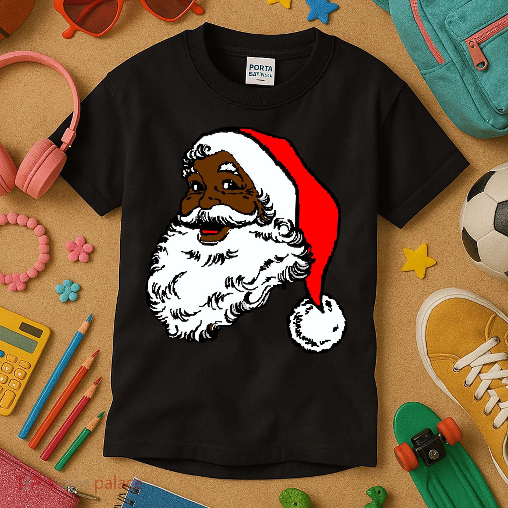 Black Santa Claus Christmas Kids T-Shirt