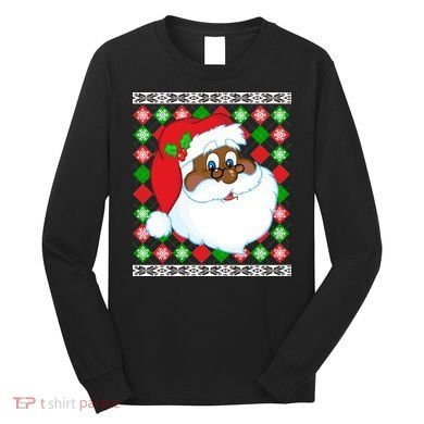 Black Santa Claus Ugly Christmas Sweater Long Sleeve Shirt
