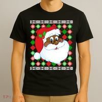 Black Santa Claus Ugly Christmas Sweater T-Shirt thumb 3