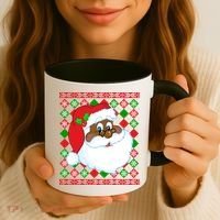 Black Santa Claus Ugly Christmas Sweater Coffee Mug thumb 3