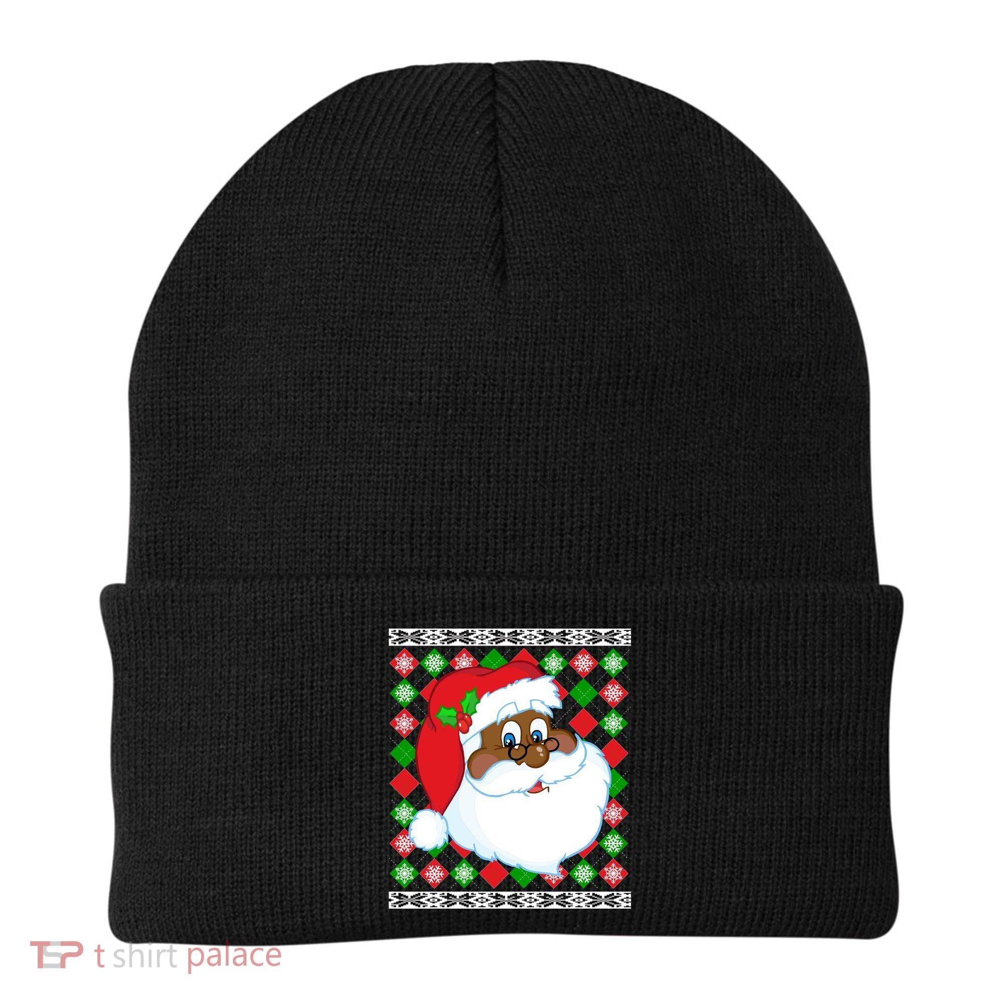Black Santa Claus Ugly Christmas Sweater Beanie