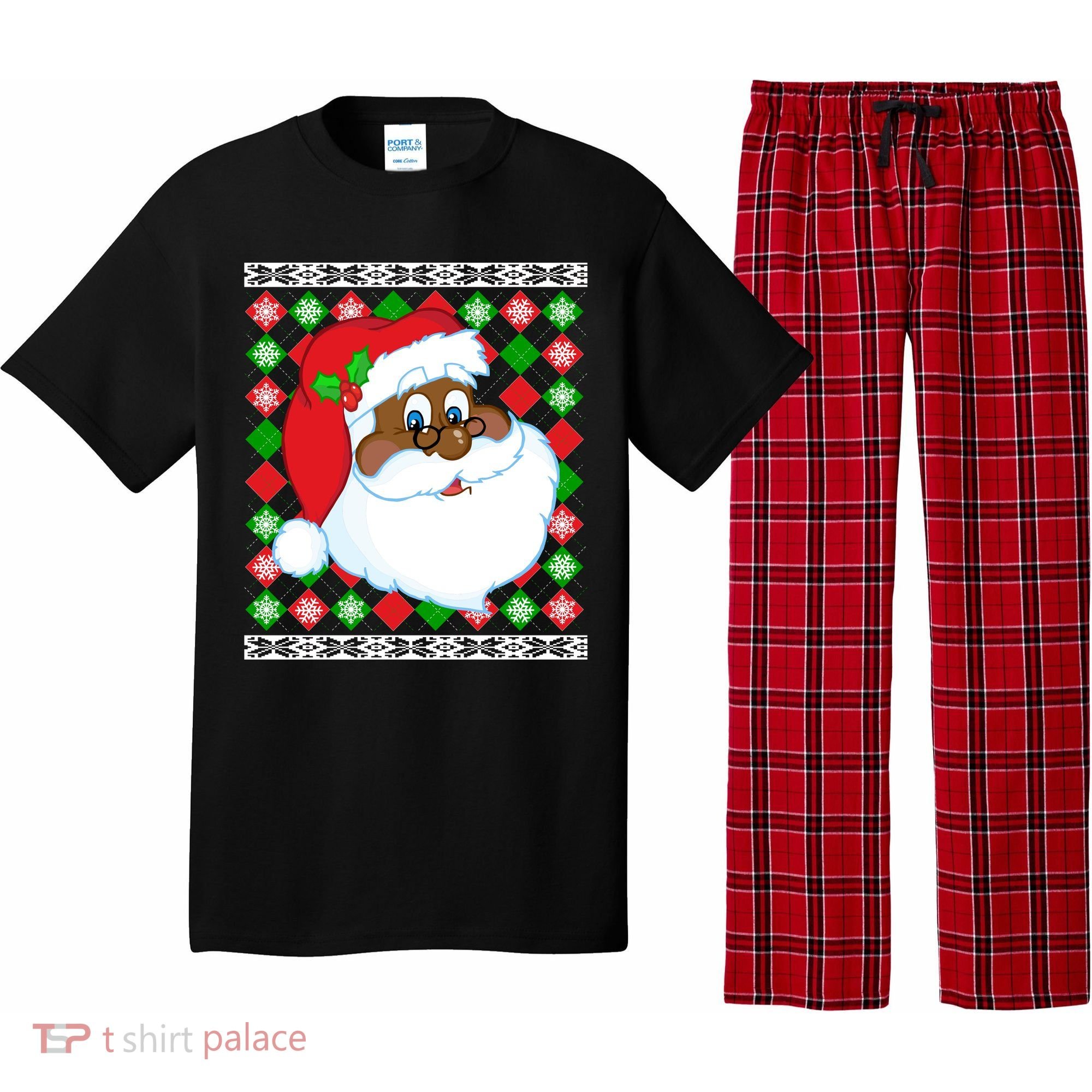 Black Santa Claus Ugly Christmas Sweater Pajama Set