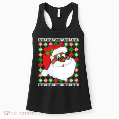 Black Santa Claus Ugly Christmas Sweater Women's Tank Top