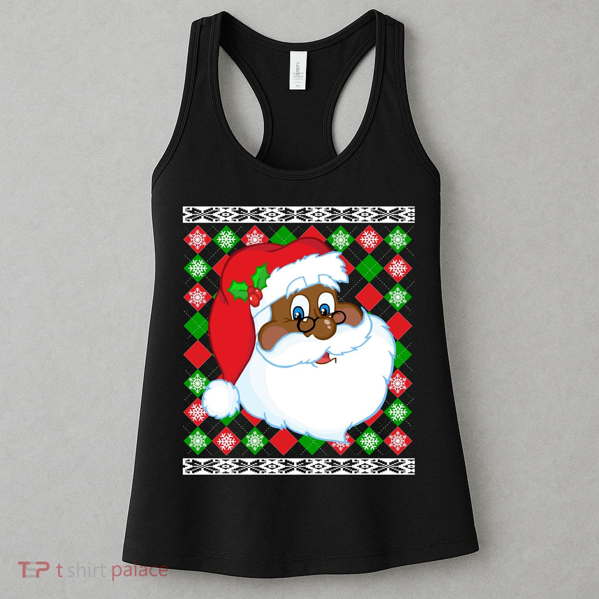 Black Santa Claus Ugly Christmas Sweater Women's Tank Top