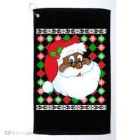 Black Santa Claus Ugly Christmas Sweater Golf Towel thumb 0