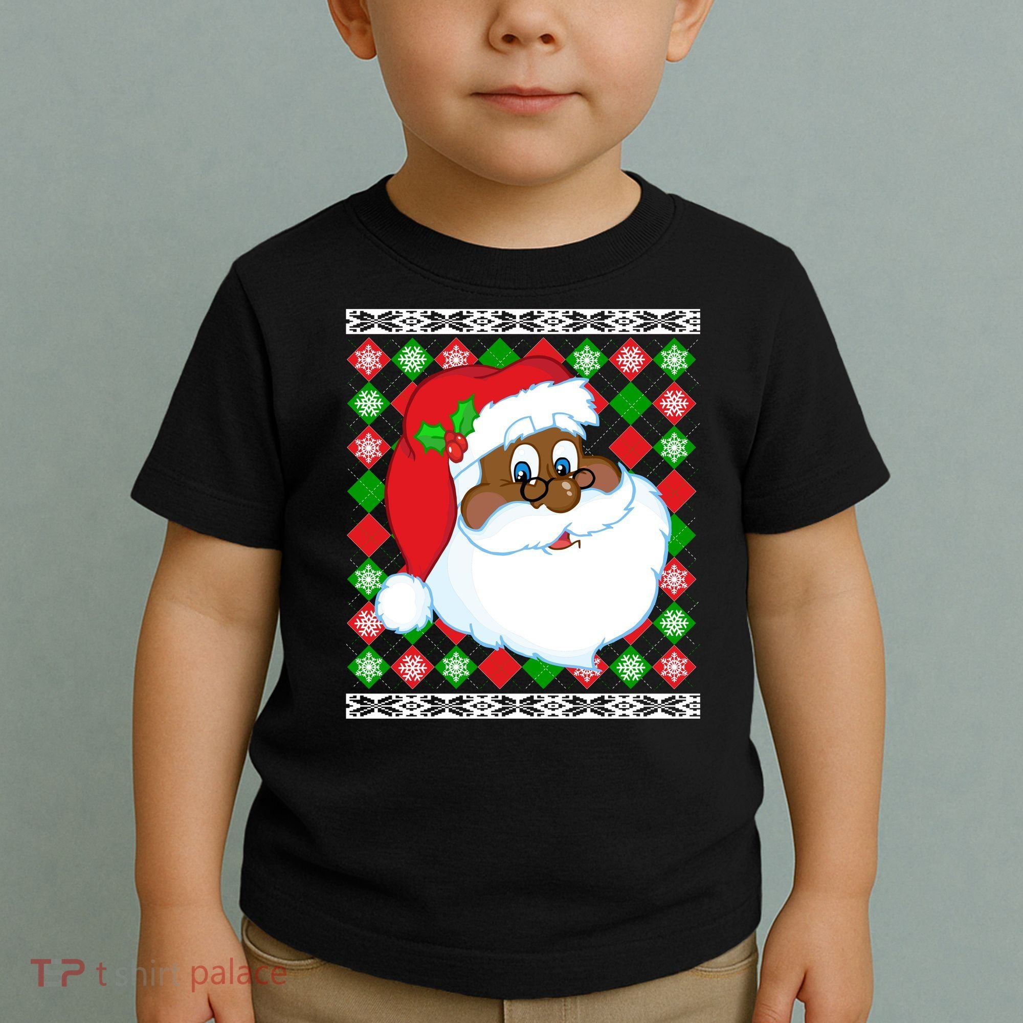 Black Santa Claus Ugly Christmas Sweater Toddler T-Shirt