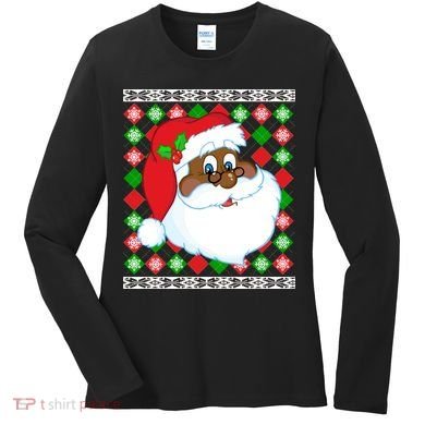 Black Santa Claus Ugly Christmas Sweater Women's Long Sleeve Shirt