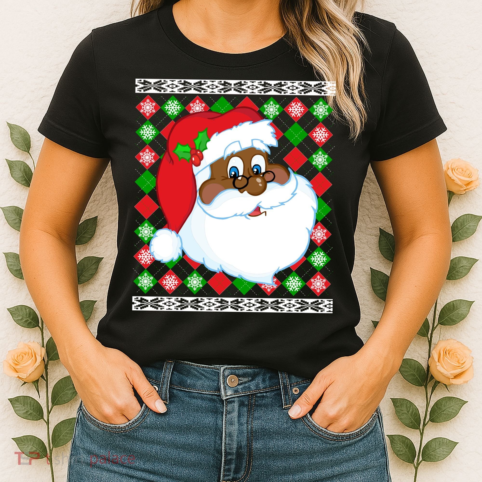 Black Santa Claus Ugly Christmas Sweater Women's T-Shirt