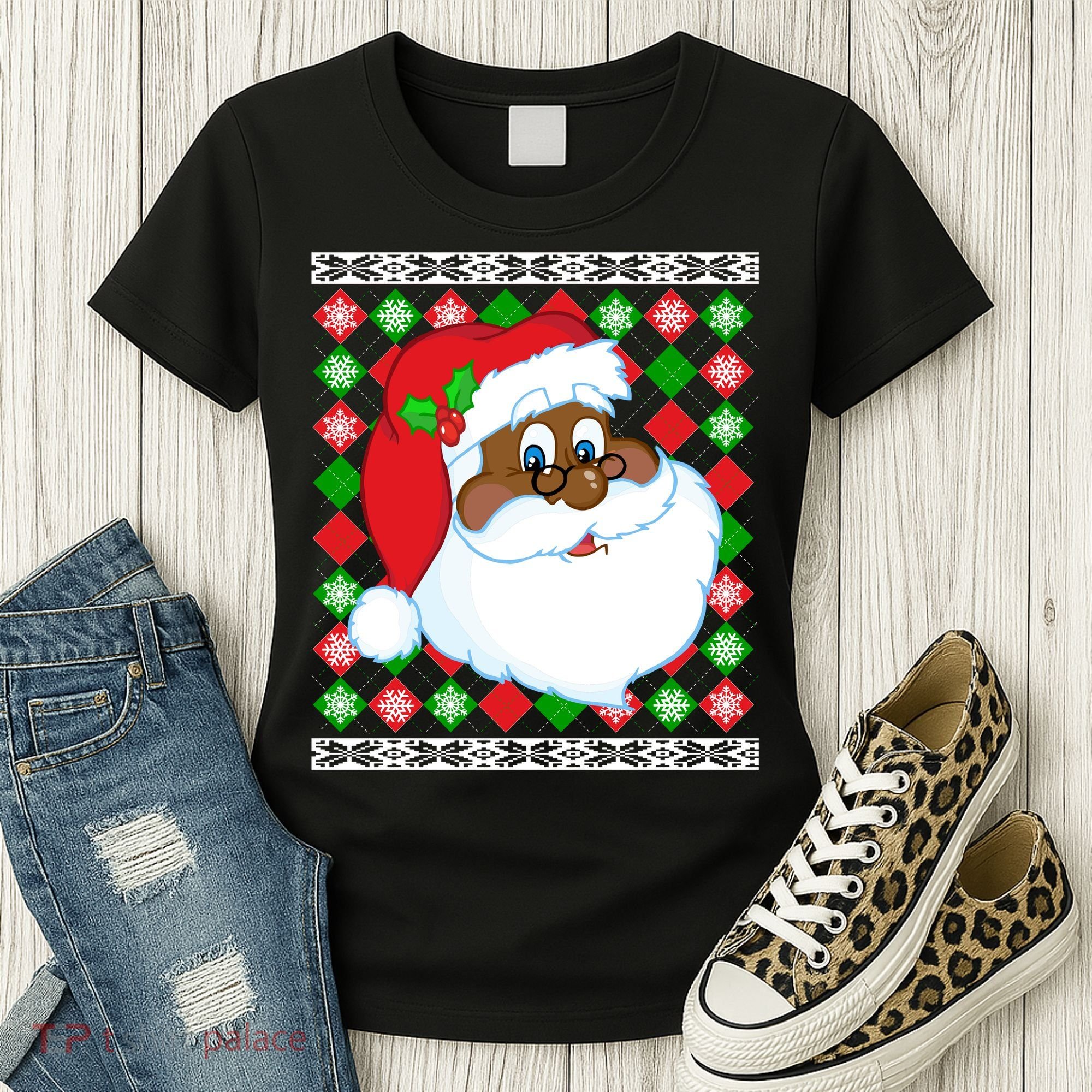 Black Santa Claus Ugly Christmas Sweater Women's T-Shirt