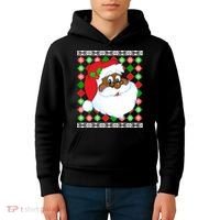 Black Santa Claus Ugly Christmas Sweater Kids Hoodie thumb 4