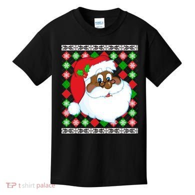 Black Santa Claus Ugly Christmas Sweater Kids T-Shirt
