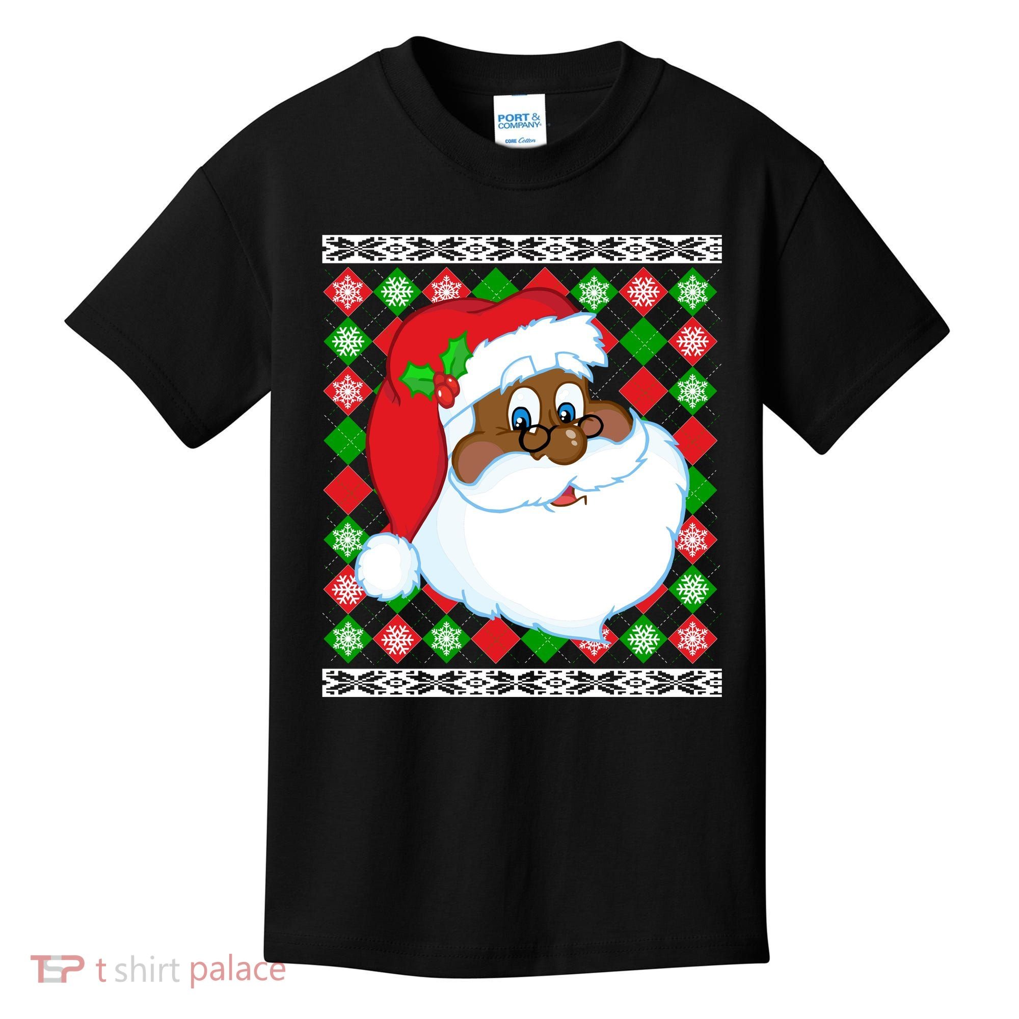 Black Santa Claus Ugly Christmas Sweater Kids T-Shirt