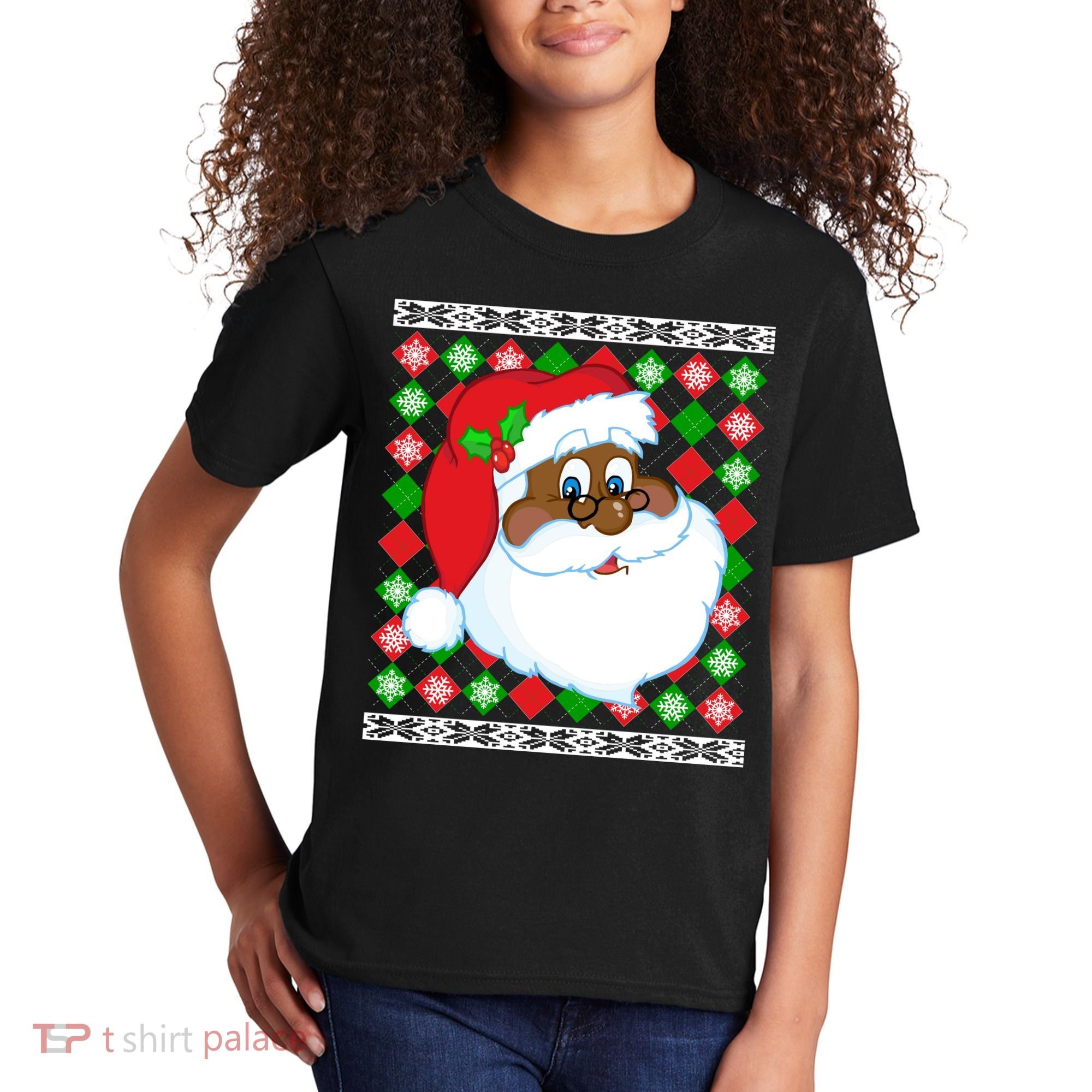 Black Santa Claus Ugly Christmas Sweater Kids T-Shirt