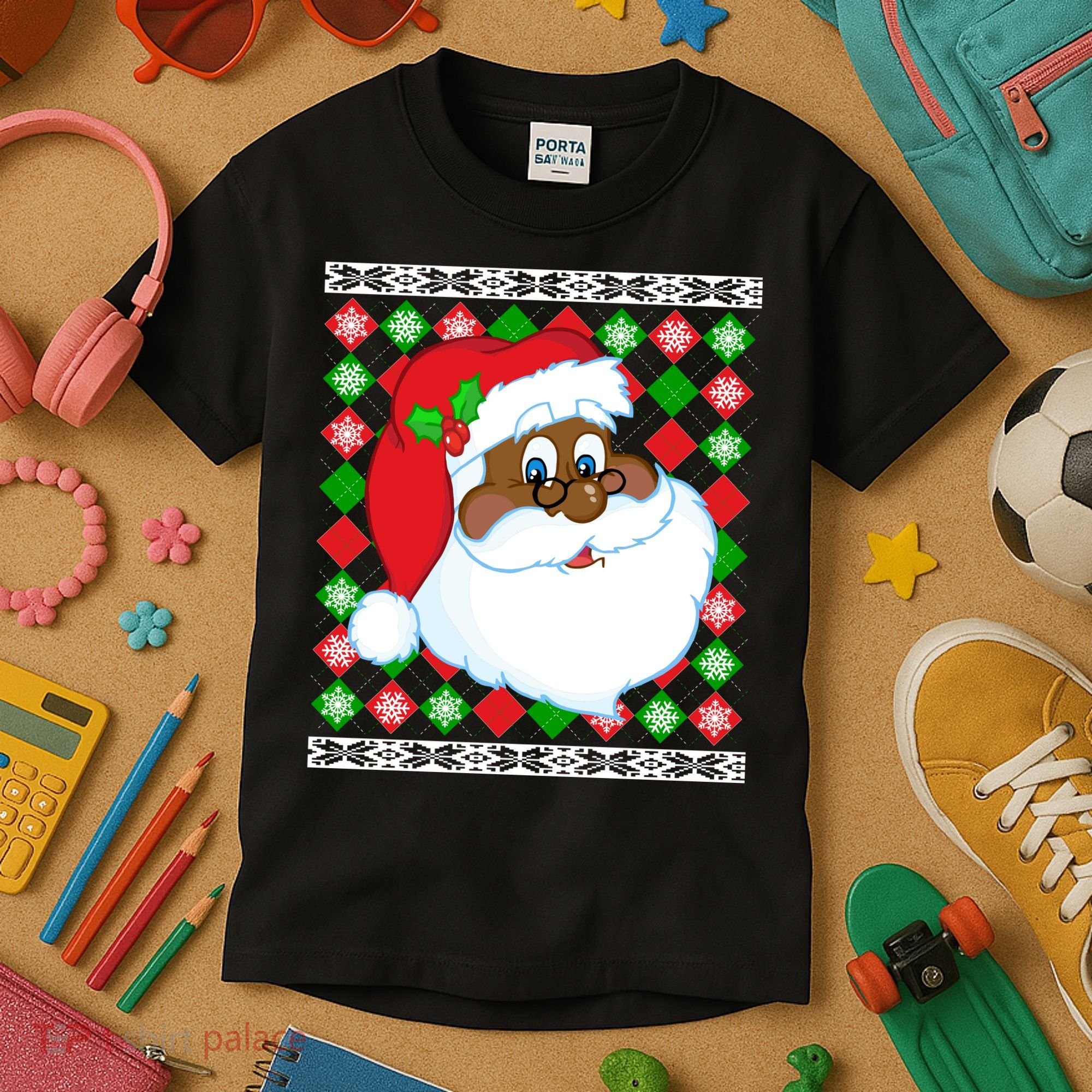 Black Santa Claus Ugly Christmas Sweater Kids T-Shirt