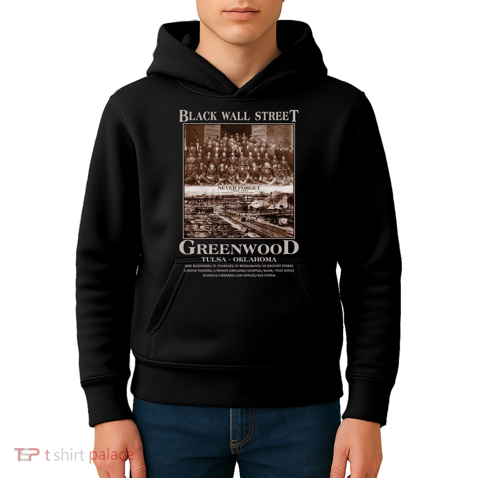 Black Wall Street Never Forget Greenwood Tulsa Oklahoma Kids Hoodie