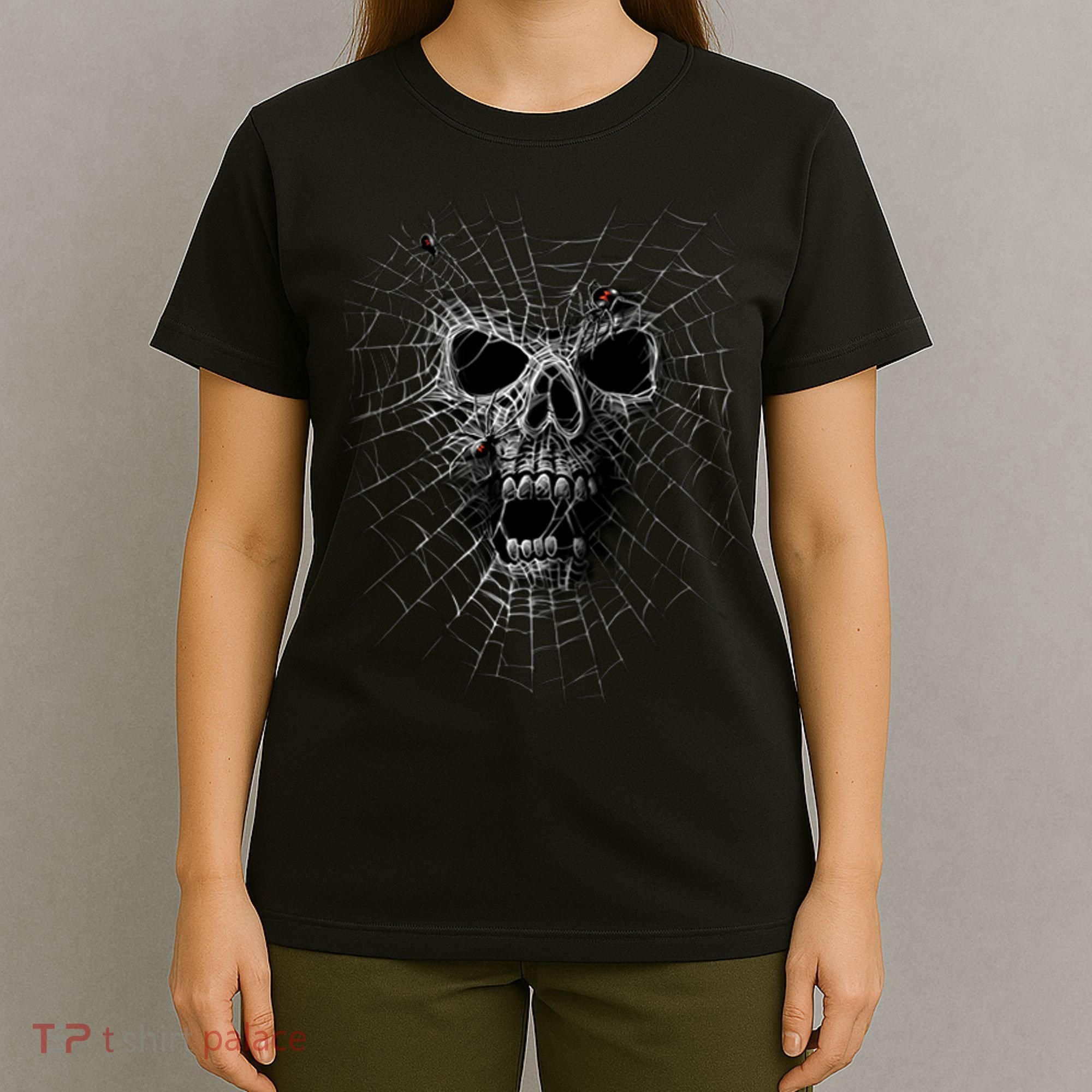 Black Widow Spider Web Skull T-Shirt