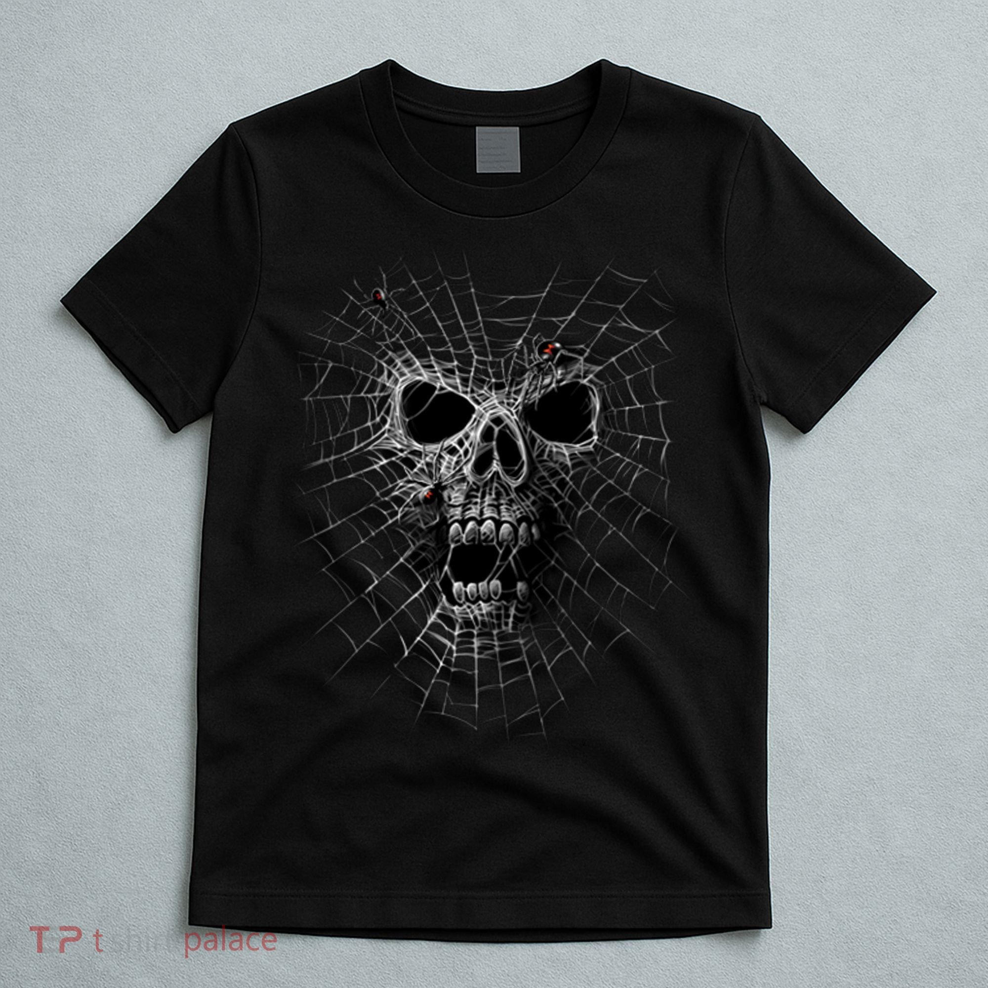 Black Widow Spider Web Skull T-Shirt
