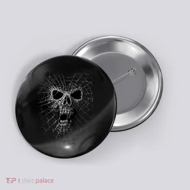 Black Widow Spider Web Skull Button