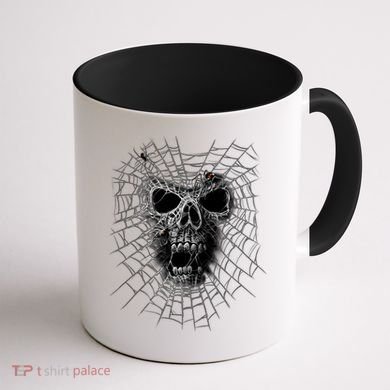 Black Widow Spider Web Skull Coffee Mug back