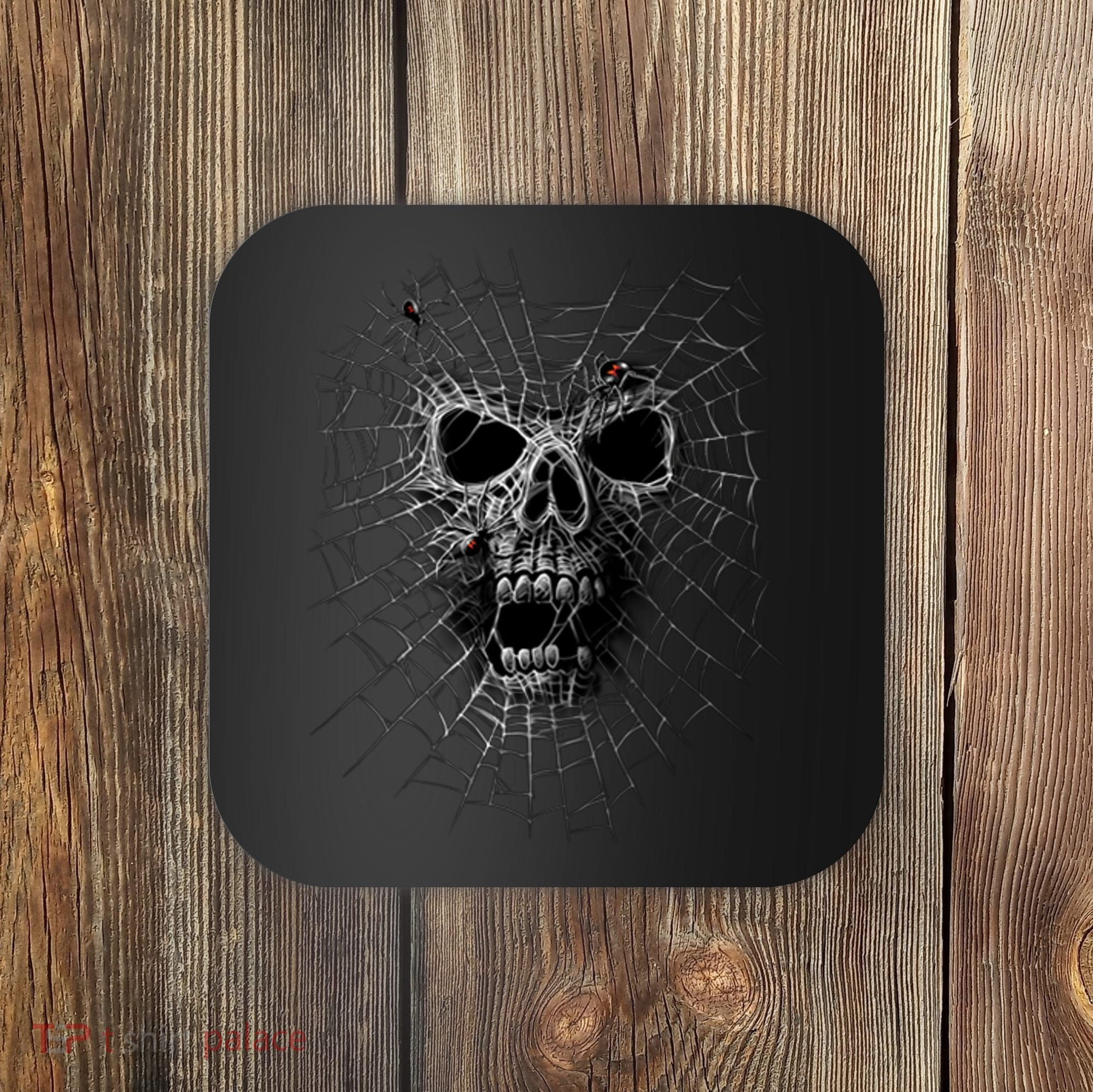 Black Widow Spider Web Skull Coaster