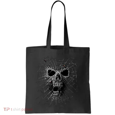 Black Widow Spider Web Skull Tote Bag