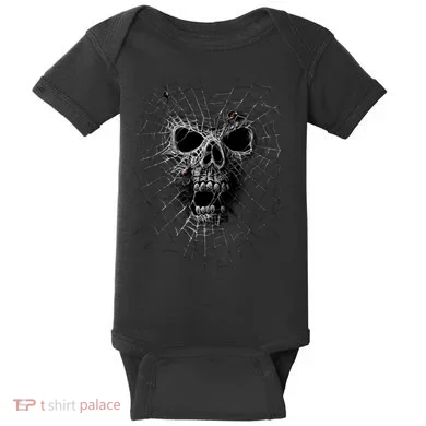 Black Widow Spider Web Skull Baby Bodysuit