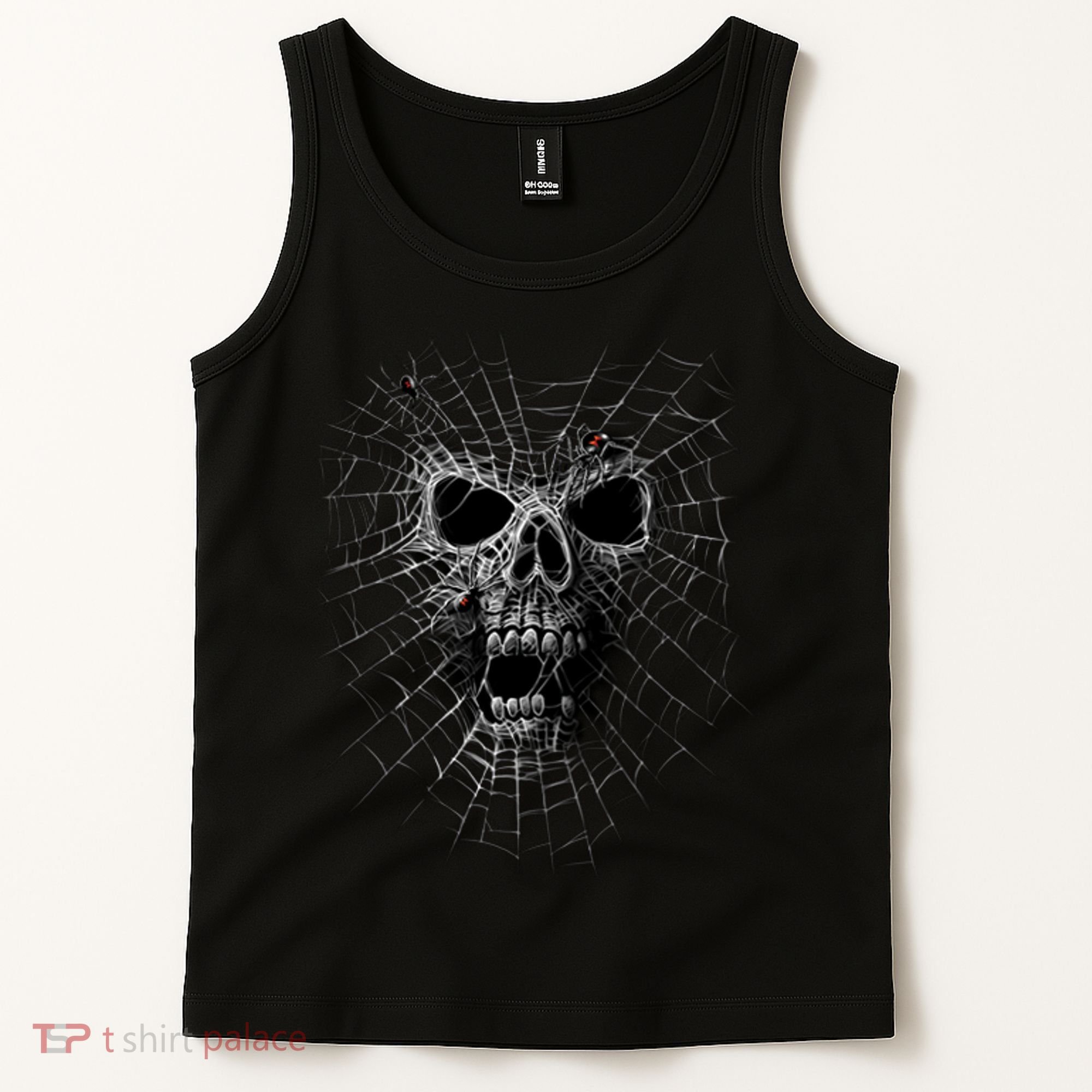 Black Widow Spider Web Skull Tank Top