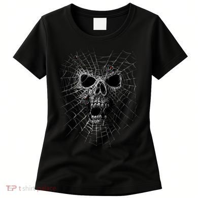 Black Widow Spider Web Skull Women's T-Shirt