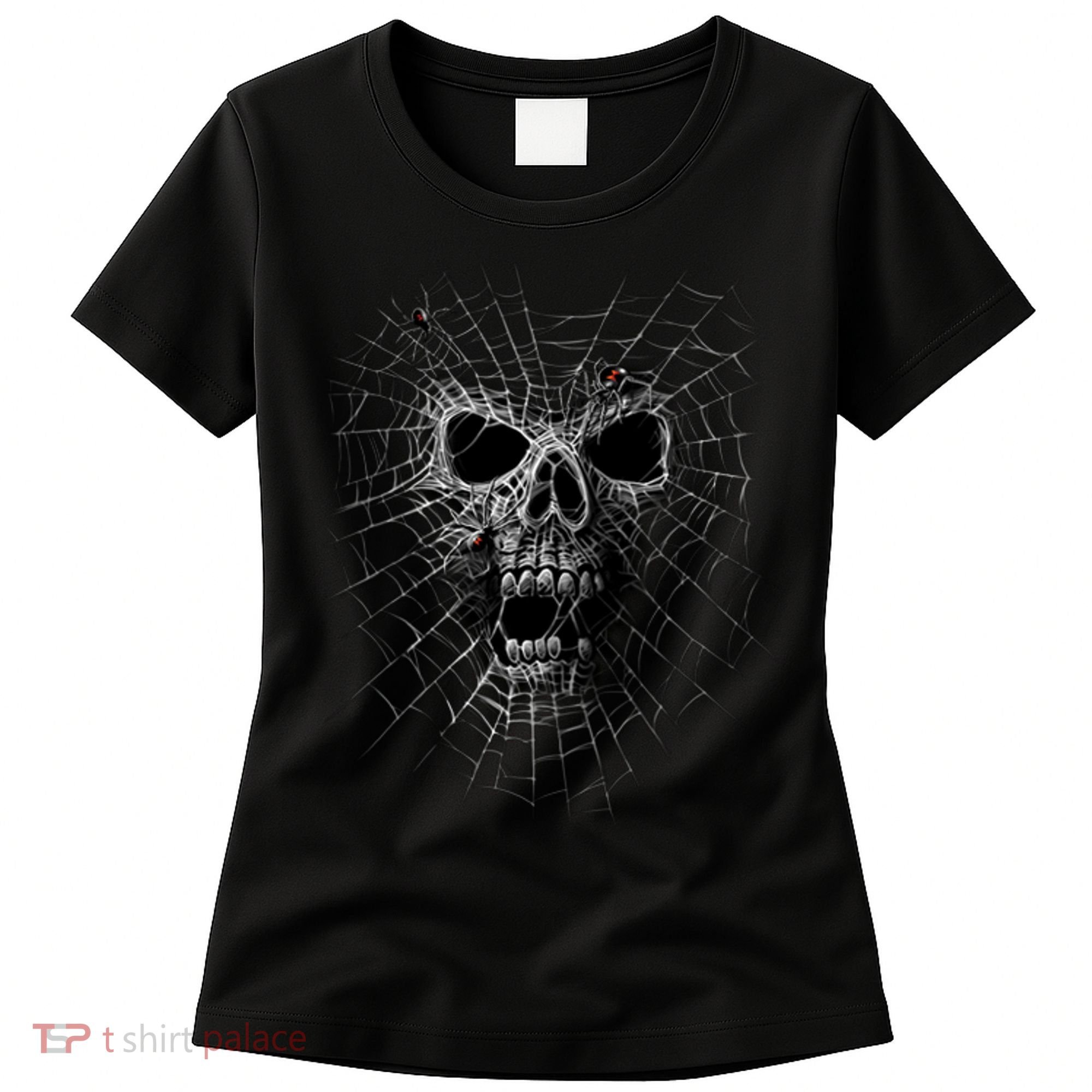 Black Widow Spider Web Skull Women's T-Shirt