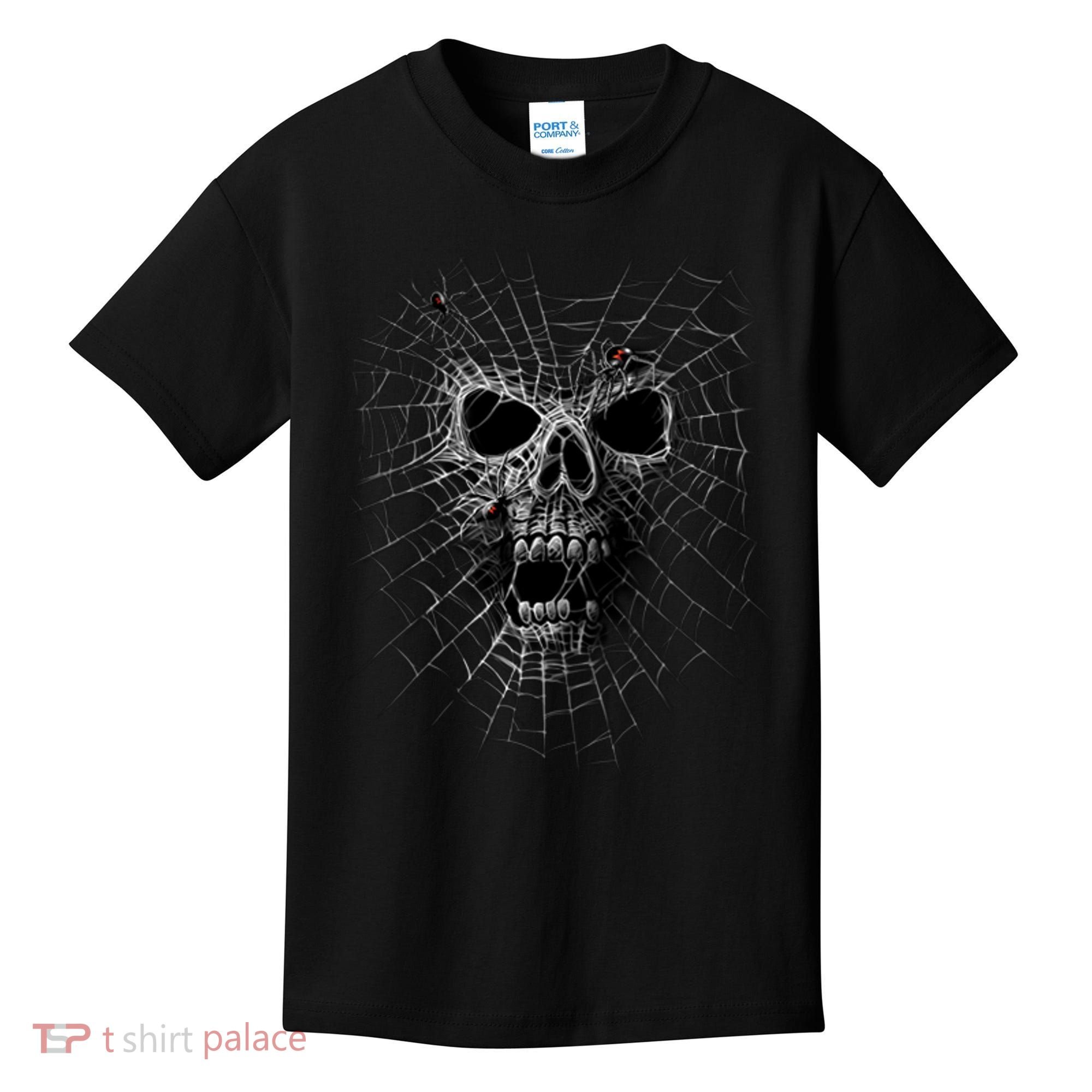 Black Widow Spider Web Skull Kids T-Shirt
