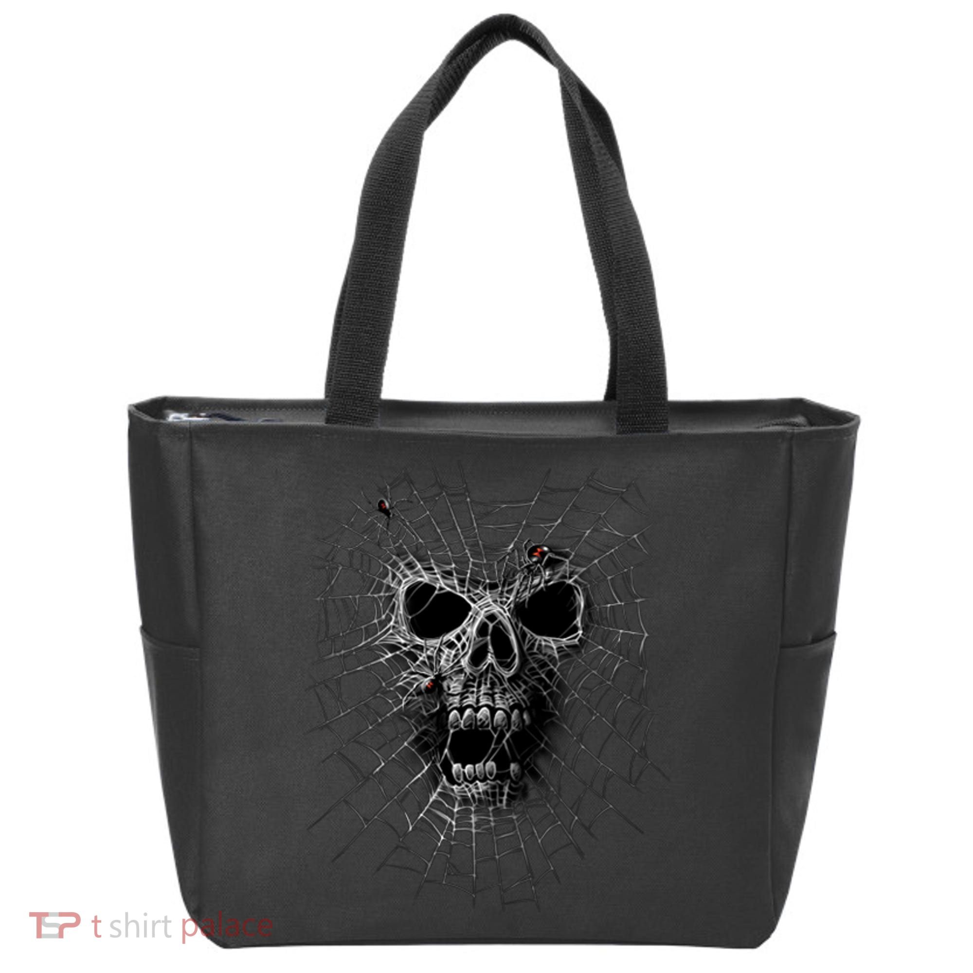 Black Widow Spider Web Skull Tote Bag