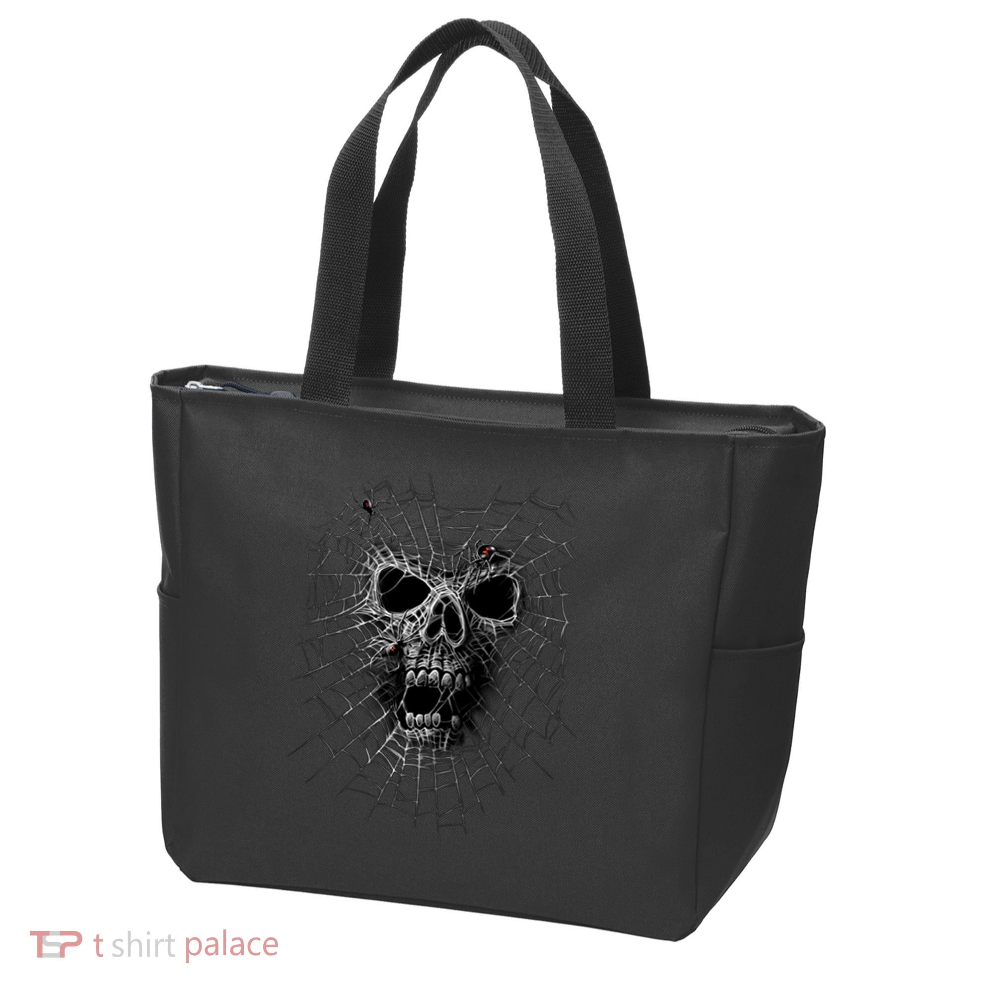 Black Widow Spider Web Skull Tote Bag