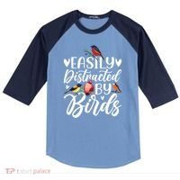 Bird Lovers Birdwatching Easy Distracted By Birds Birder Raglan Baseball Sleeve Shirt thumb 0