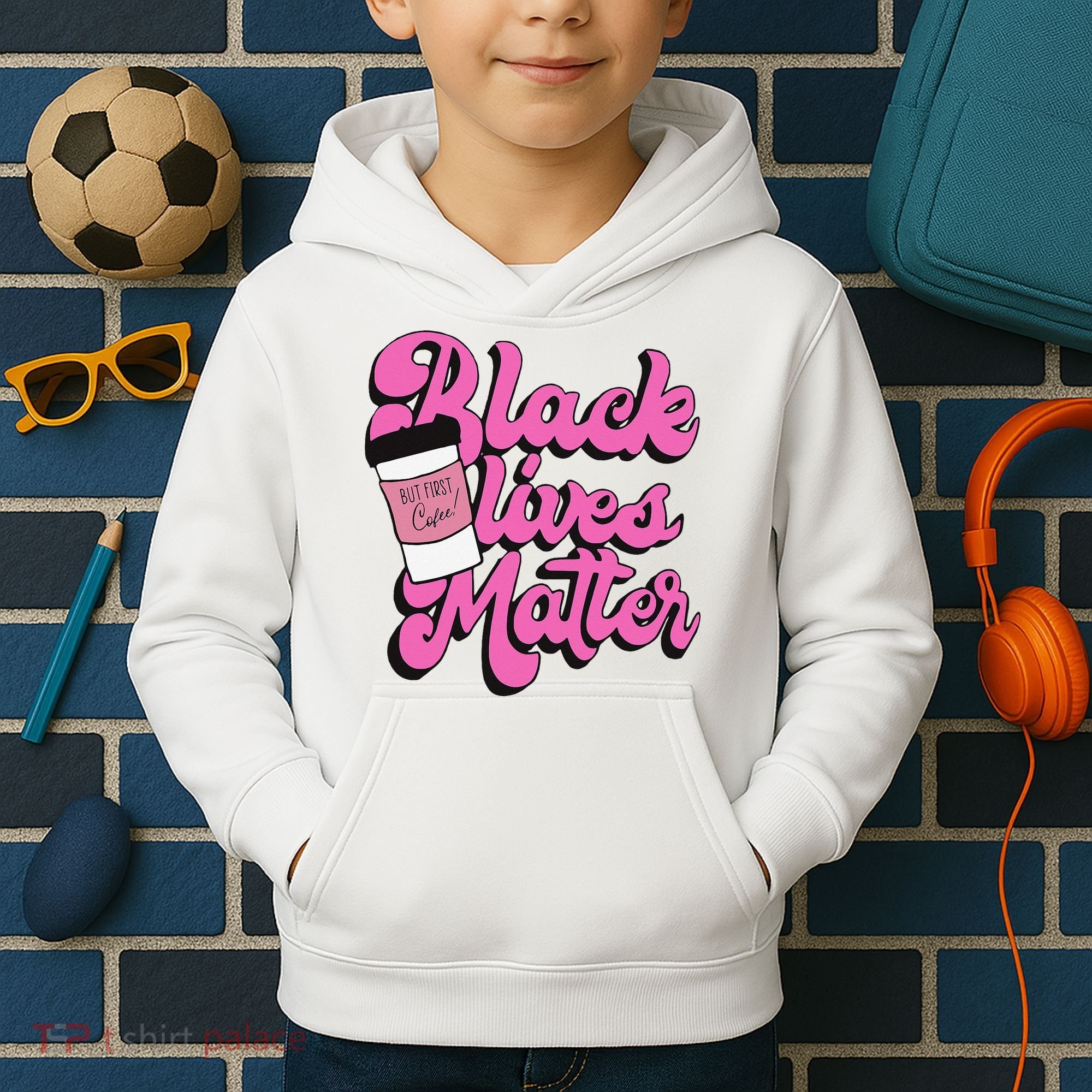 Black Lives BUT FIRST Coffee Matter Black Month History Kids Hoodie