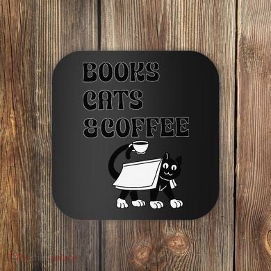 Book Lovers Books Cats And Coffee Coaster