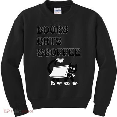 Book Lovers Books Cats And Coffee Kids Sweatshirt
