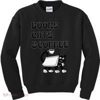 Book Lovers Books Cats And Coffee Kids Sweatshirt thumb 0