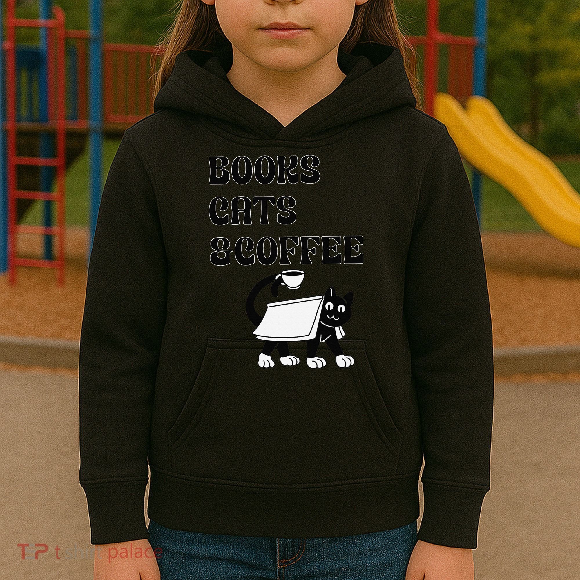 Book Lovers Books Cats And Coffee Kids Hoodie