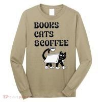 Book Lovers Books Cats And Coffee Long Sleeve Shirt thumb 0