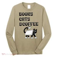 Book Lovers Books Cats And Coffee Long Sleeve Shirt thumb 0