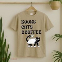 Book Lovers Books Cats And Coffee T-Shirt thumb 2