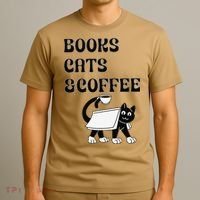 Book Lovers Books Cats And Coffee T-Shirt thumb 3