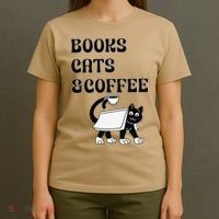 Book Lovers Books Cats And Coffee T-Shirt thumb 4