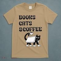 Book Lovers Books Cats And Coffee T-Shirt thumb 5