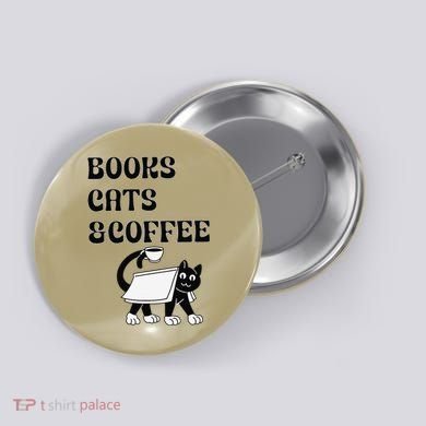 Book Lovers Books Cats And Coffee Button