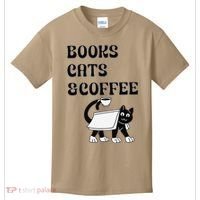 Book Lovers Books Cats And Coffee Kids T-Shirt thumb 0