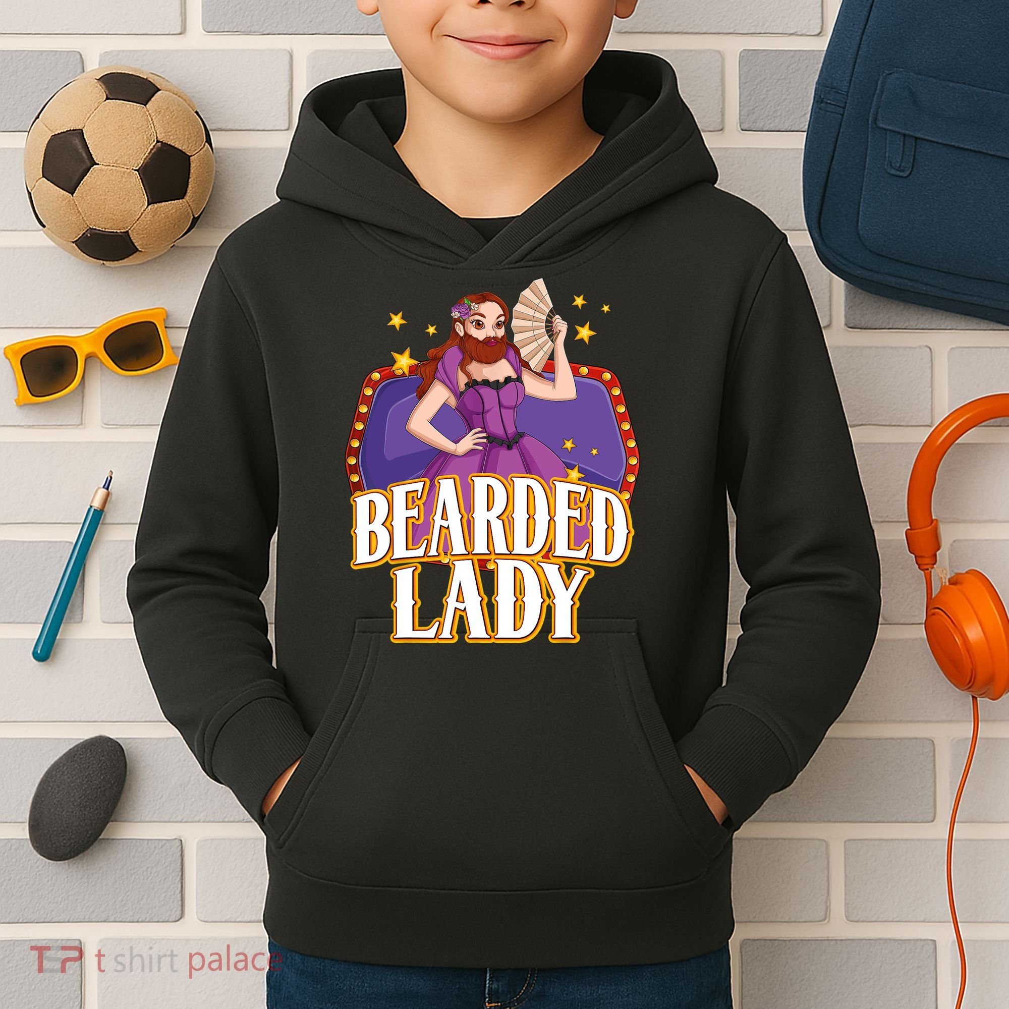 Bearded Lady Costume Circus Staff Carnival Lovers Kids Hoodie