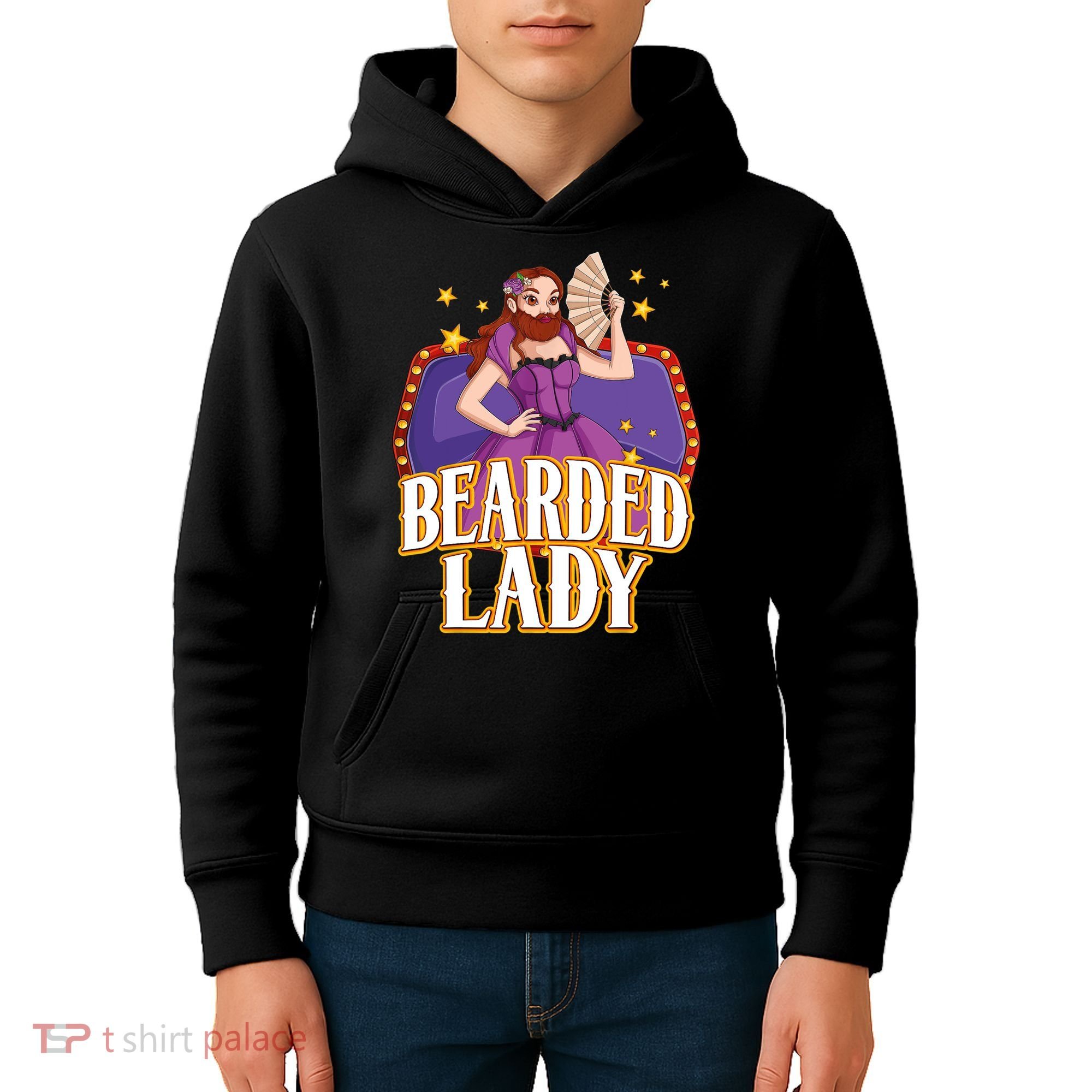 Bearded Lady Costume Circus Staff Carnival Lovers Kids Hoodie